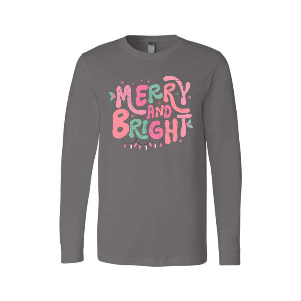Holiday Long Sleeves-Merry and Bright Pastel Christmas Graphic