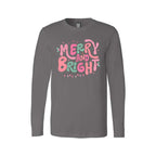Holiday Long Sleeves-Merry and Bright Pastel Christmas Graphic