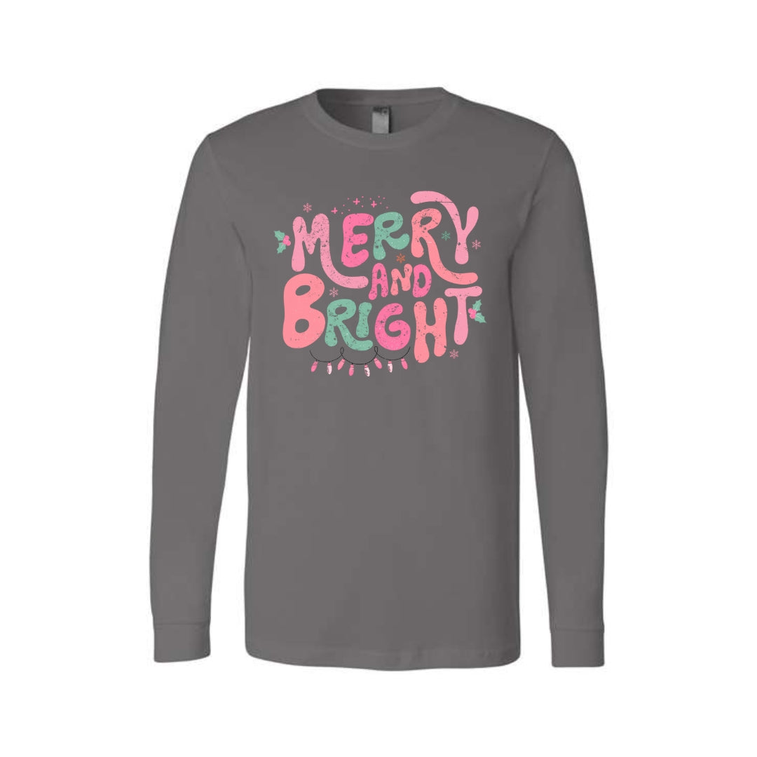 Holiday Long Sleeves-Merry and Bright Pastel Christmas Graphic