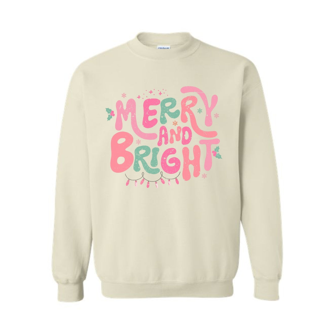 Holiday Crewneck Sweatshirt-  Merry and Bright Pastel Christmas Graphic