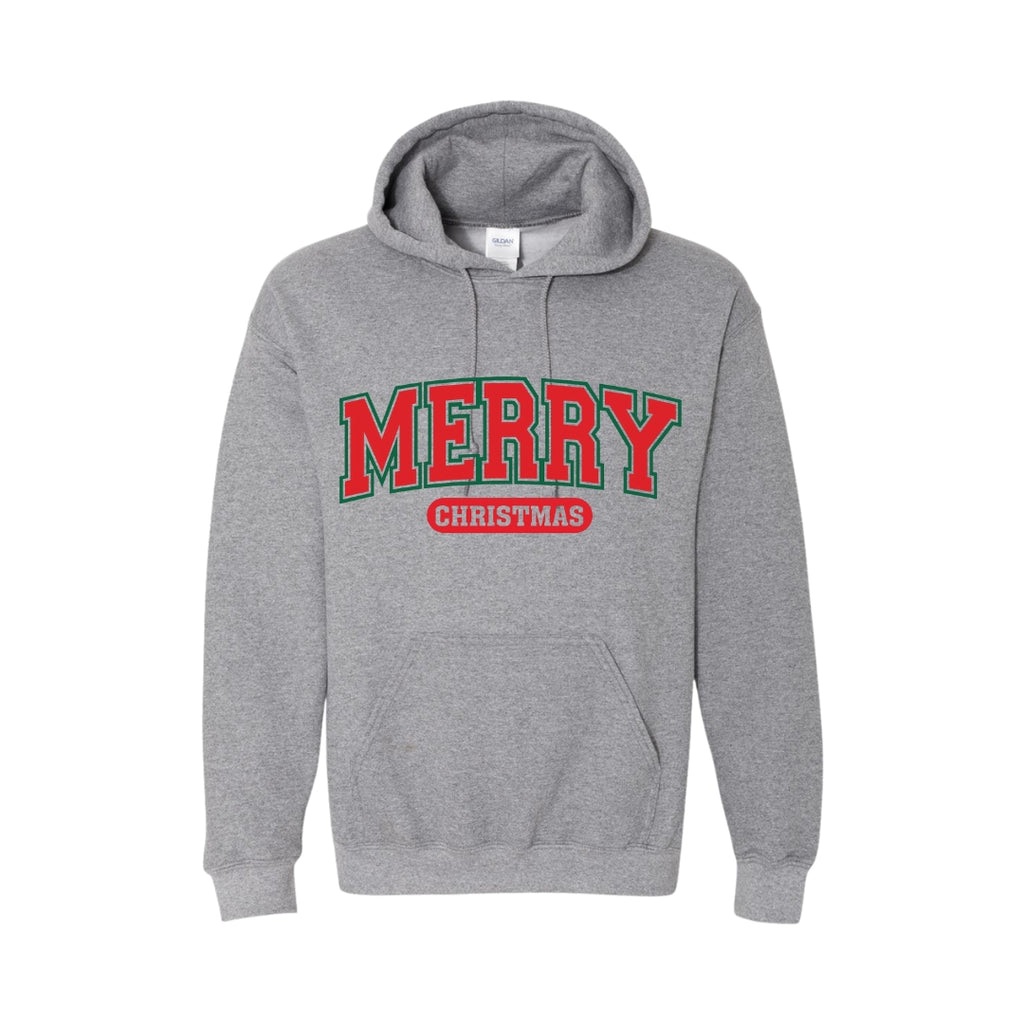 HOLIDAY HOODIE-“Merry Christmas” Holiday Apparel – Classic Varsity Style Christmas Design