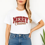 Minimalist Holiday Shirt - “Merry Christmas” Glitter Varsity Design