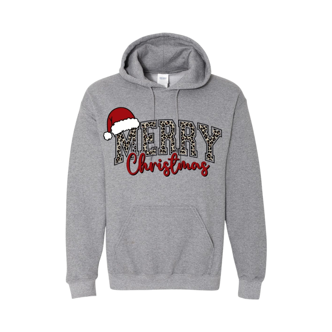 HOLIDAY HOODIE-“Merry Christmas” Leopard Santa Design