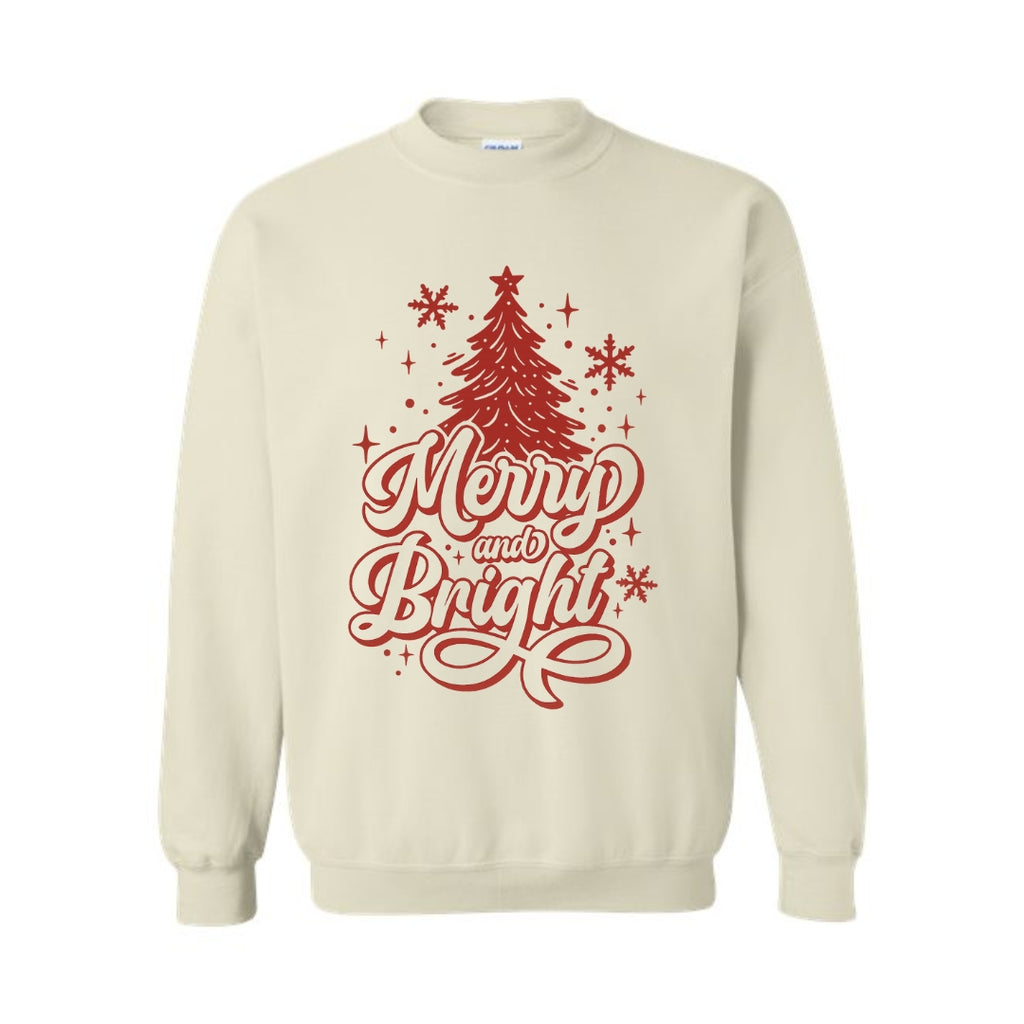 Holiday Crewneck Sweatshirt-“Merry and Bright” Christmas Tree Design