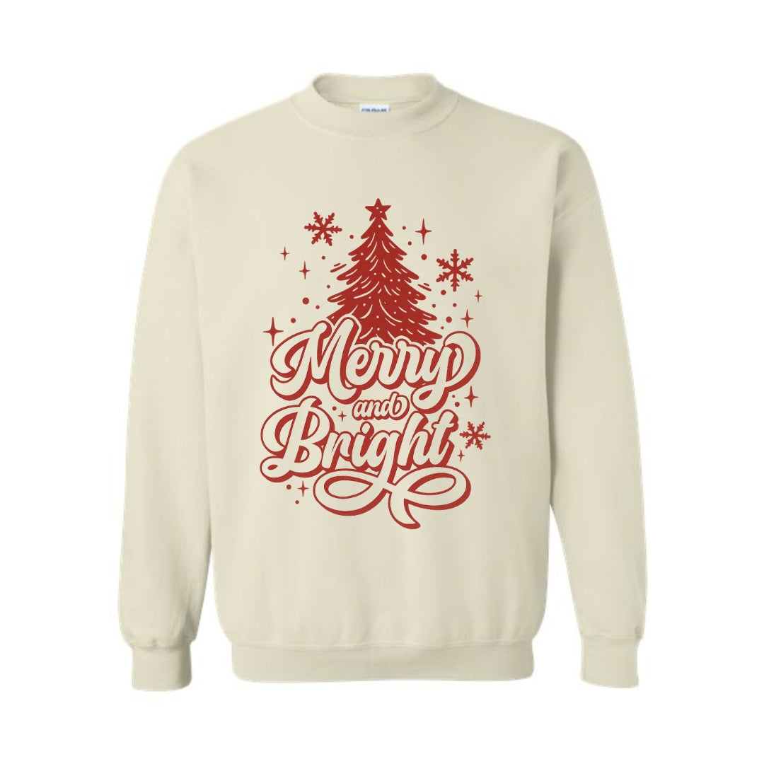 Holiday Crewneck Sweatshirt-“Merry and Bright” Christmas Tree Design