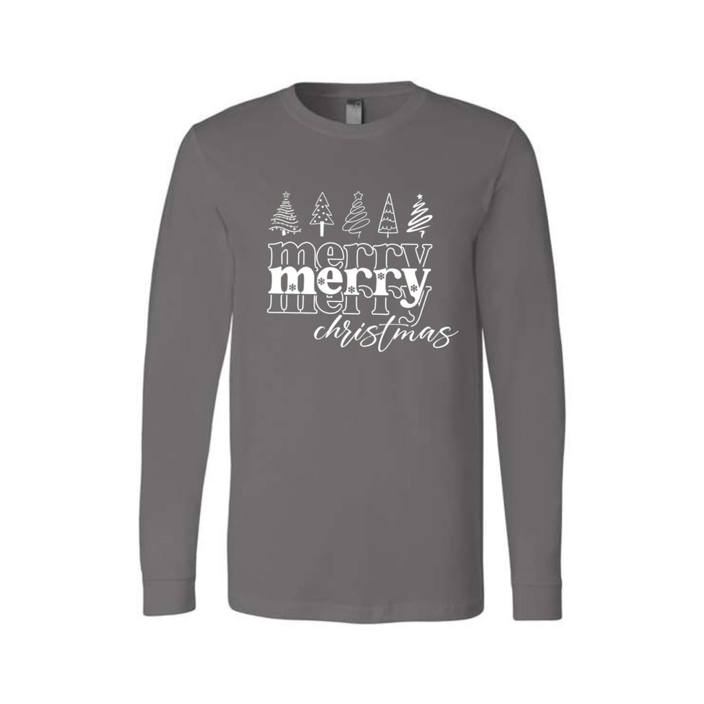 Minimalist Holiday Long Sleeves-Merry Merry Christmas Graphic Tee