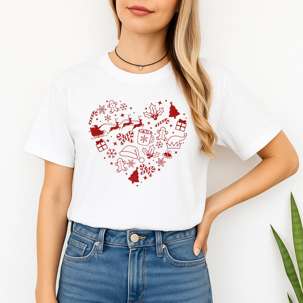 Minimalist Holiday Shirt - Festive Heart Christmas Icons