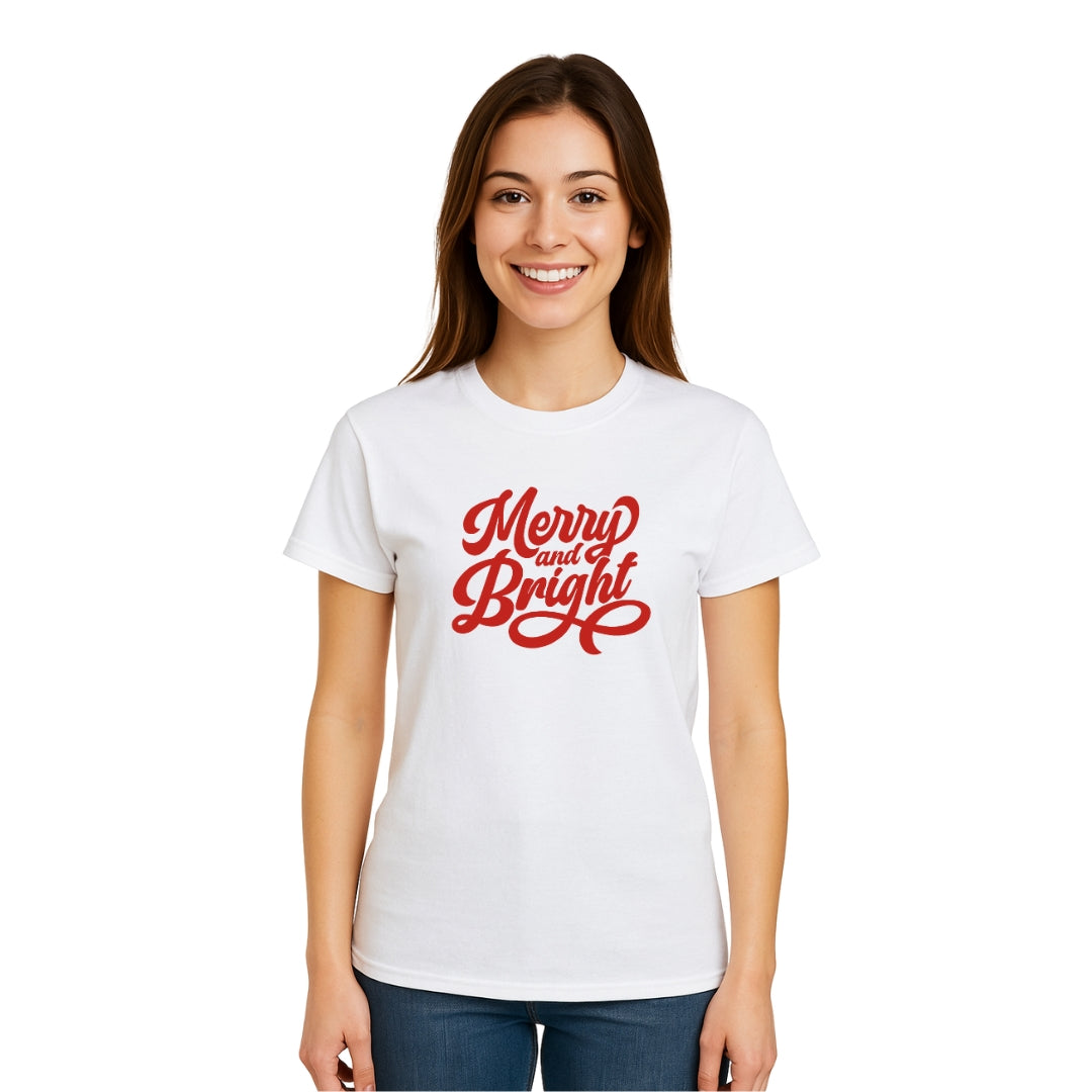 Minimalist Holiday Shirt - Merry and Bright Holiday Graphic