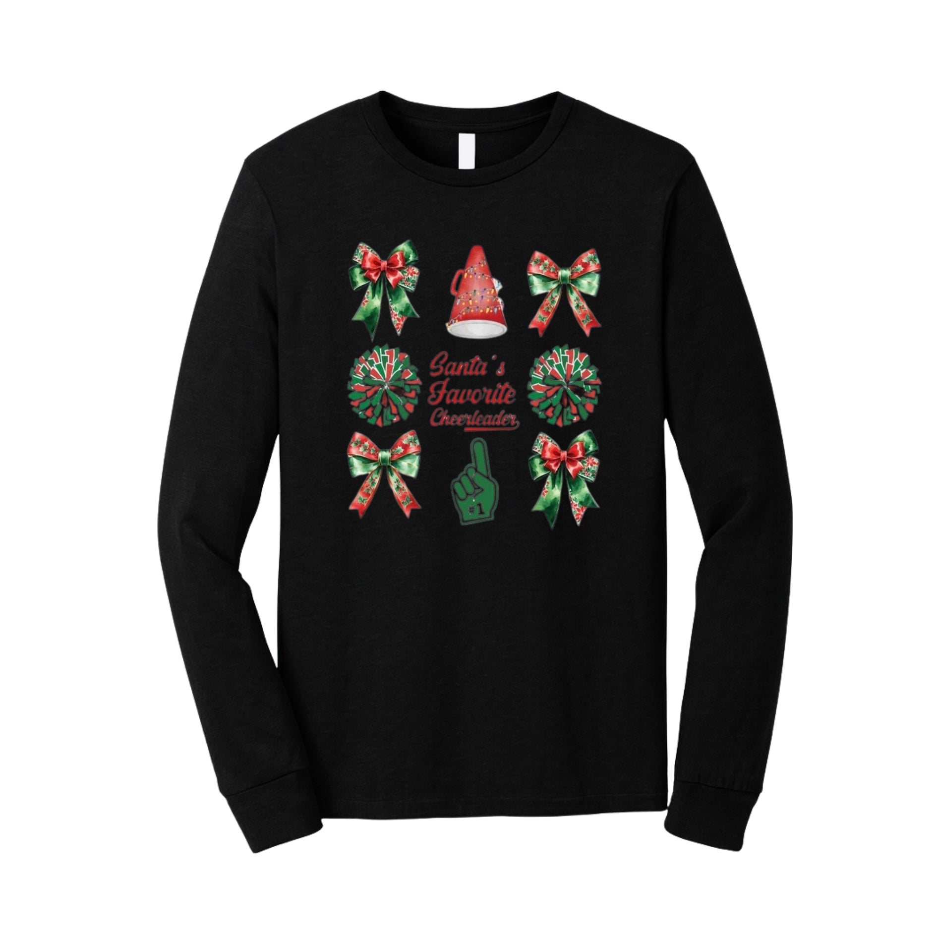 Holiday Long Sleeves- Santa’s Favorite Cheerleader Christmas Apparel – Festive Holiday Outfit for Cheerleaders