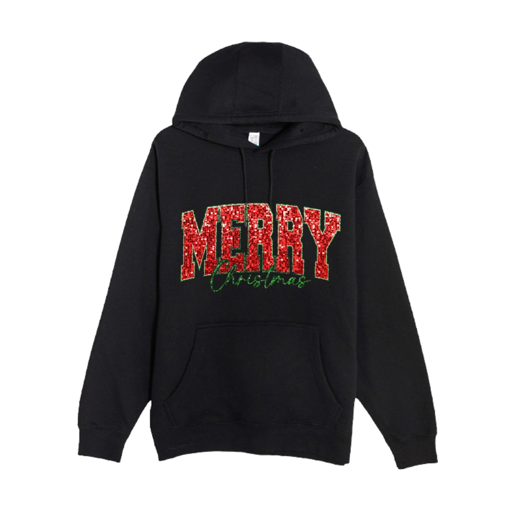 HOLIDAY HOODIE-“Merry Christmas” Glitter Varsity Design