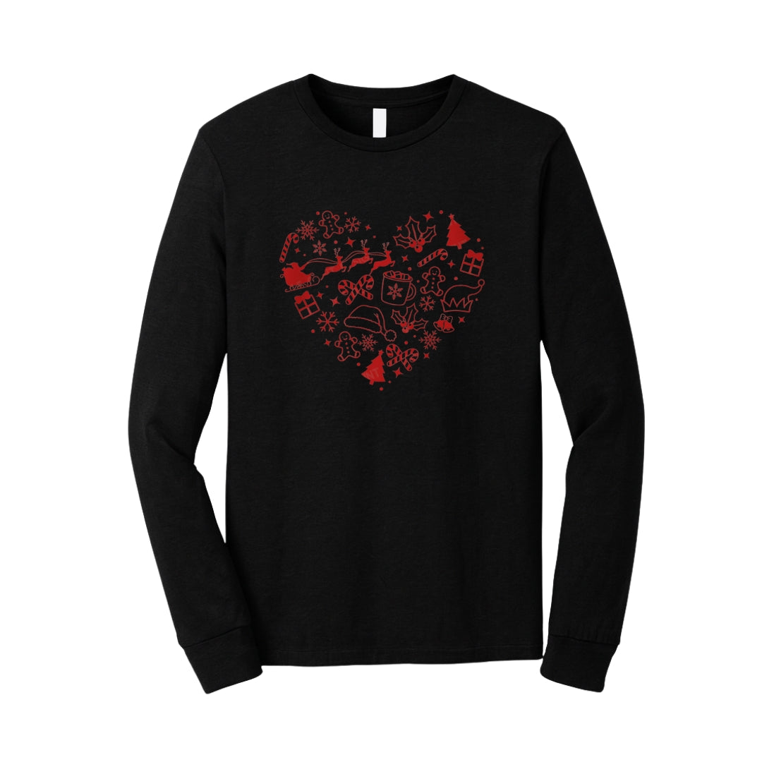Minimalist Holiday Long Sleeves- Festive Heart Christmas Icons