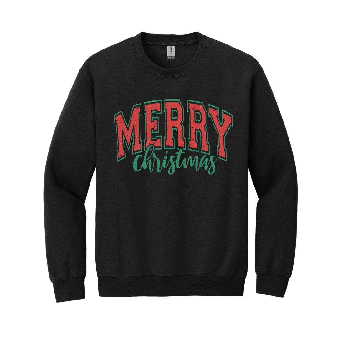 Holiday Crewneck Sweatshirt-“Merry Christmas” Bold Letter Design