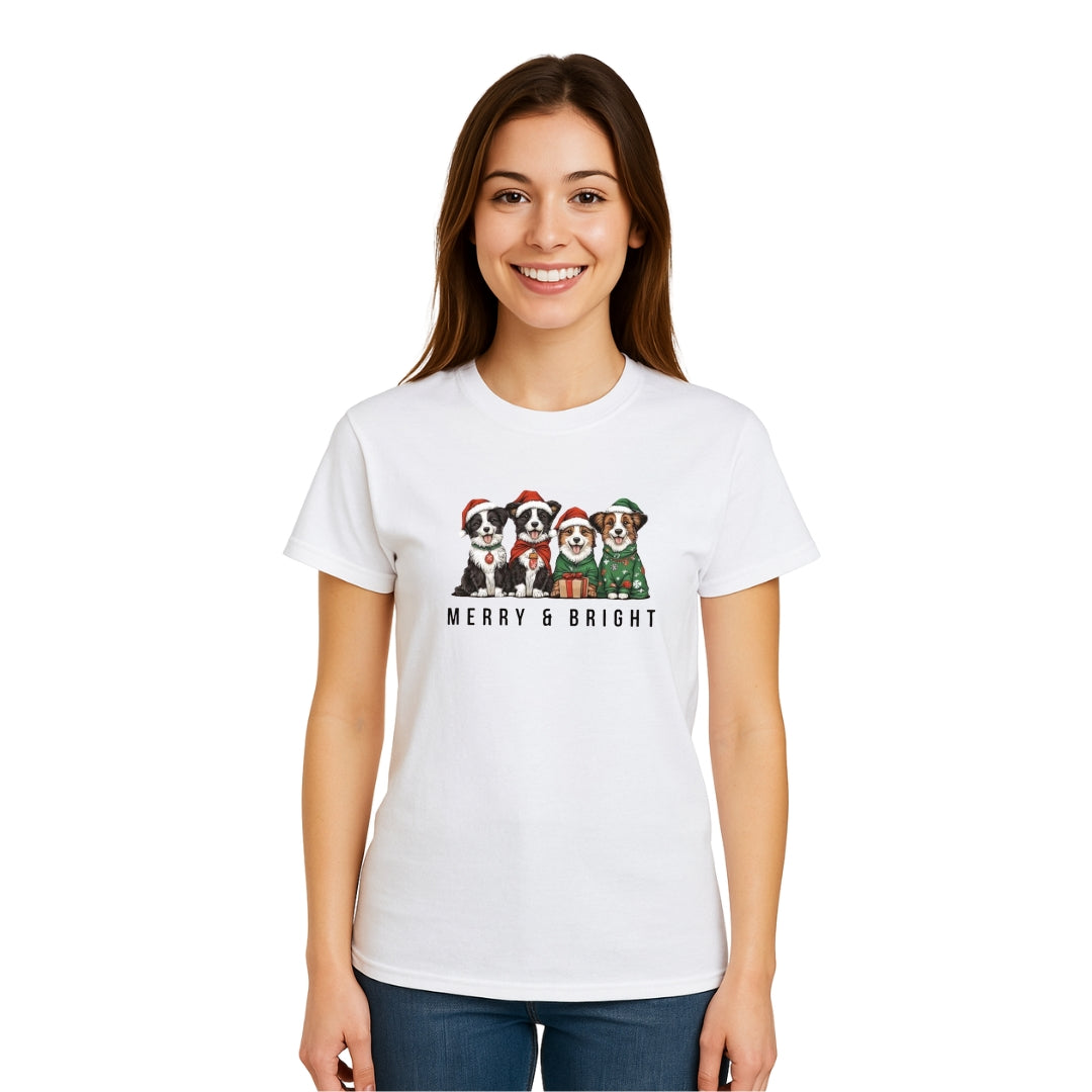 Merry & Furry Tees: Merry & Bright Border Collie Christmas Design – Festive Holiday Dog Lover Gift