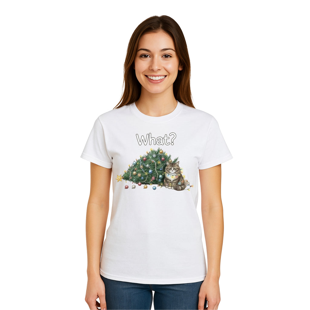 Christmas Tee for Pet Parents : “What?” Holiday Cat Lover Gift