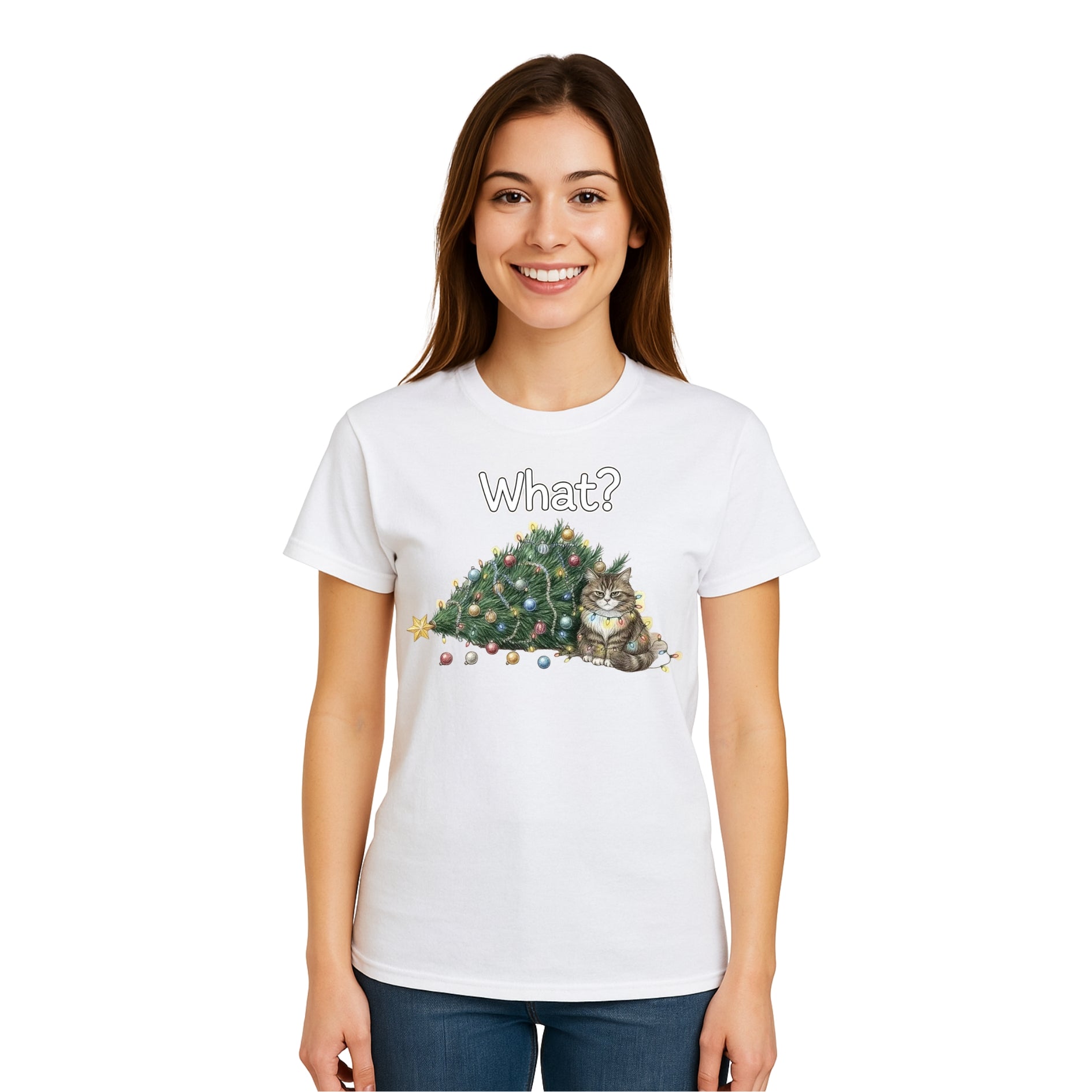 Christmas Tee for Pet Parents : “What?” Holiday Cat Lover Gift