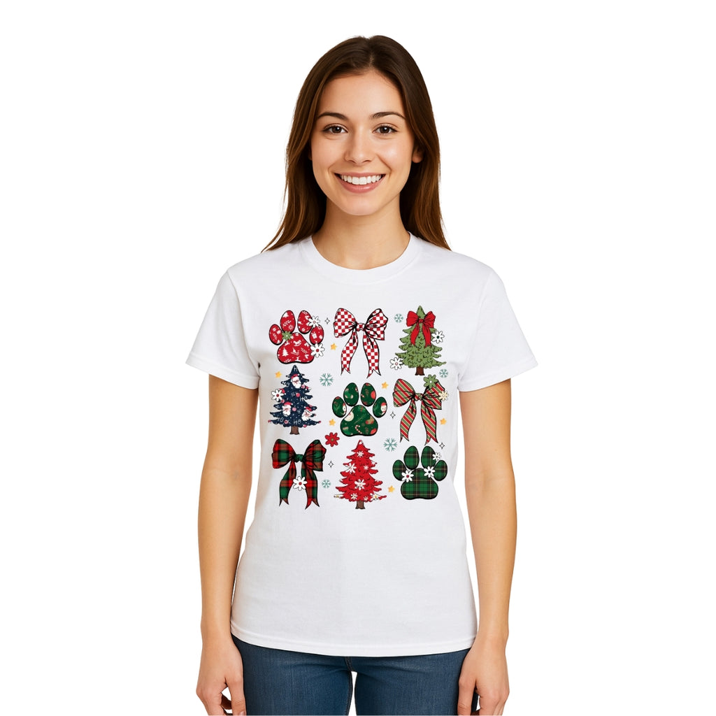 Christmas Tee for Pet Parents : Festive Paw Prints and Christmas Trees
