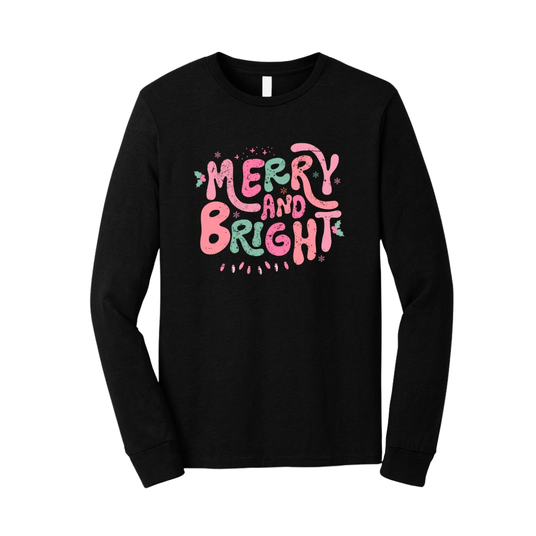 Holiday Long Sleeves-Merry and Bright Pastel Christmas Graphic