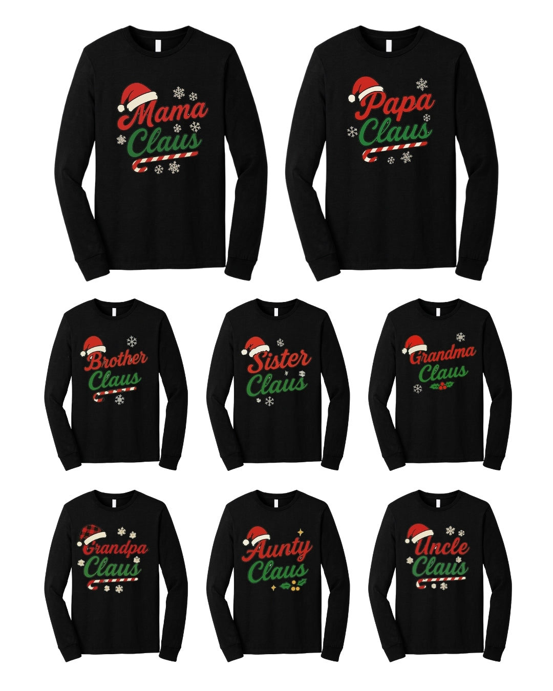 Holiday Long Sleeves- Family Claus Christmas Apparel Collection – Matching Holiday Outfits for the Whole Family
