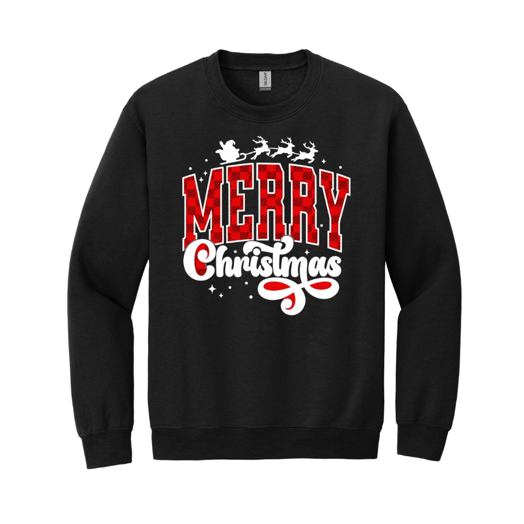 Holiday Crewneck Sweatshirt- Merry Christmas Buffalo Plaid Graphic
