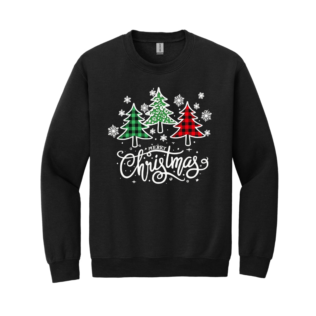 Holiday Crewneck Sweatshirt-Merry Christmas 3 Graphic Trees