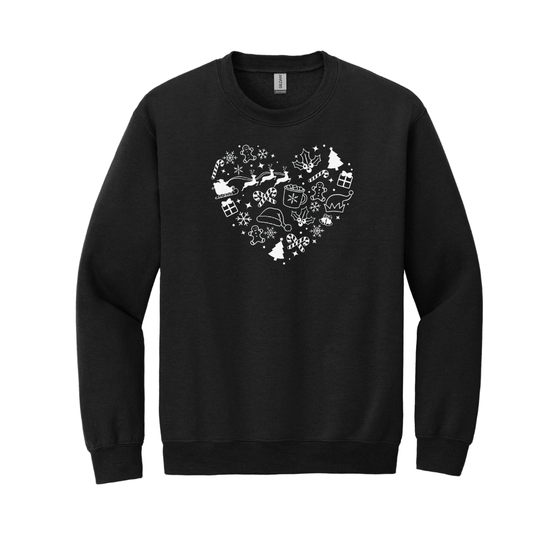 Holiday Crewneck Sweatshirt-Festive Heart Christmas Icons