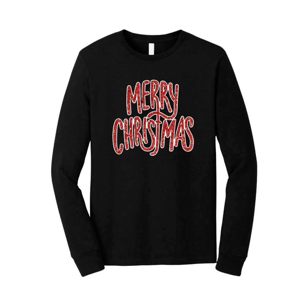 Holiday Long Sleeves- “Merry Christmas” Glitter Script Design