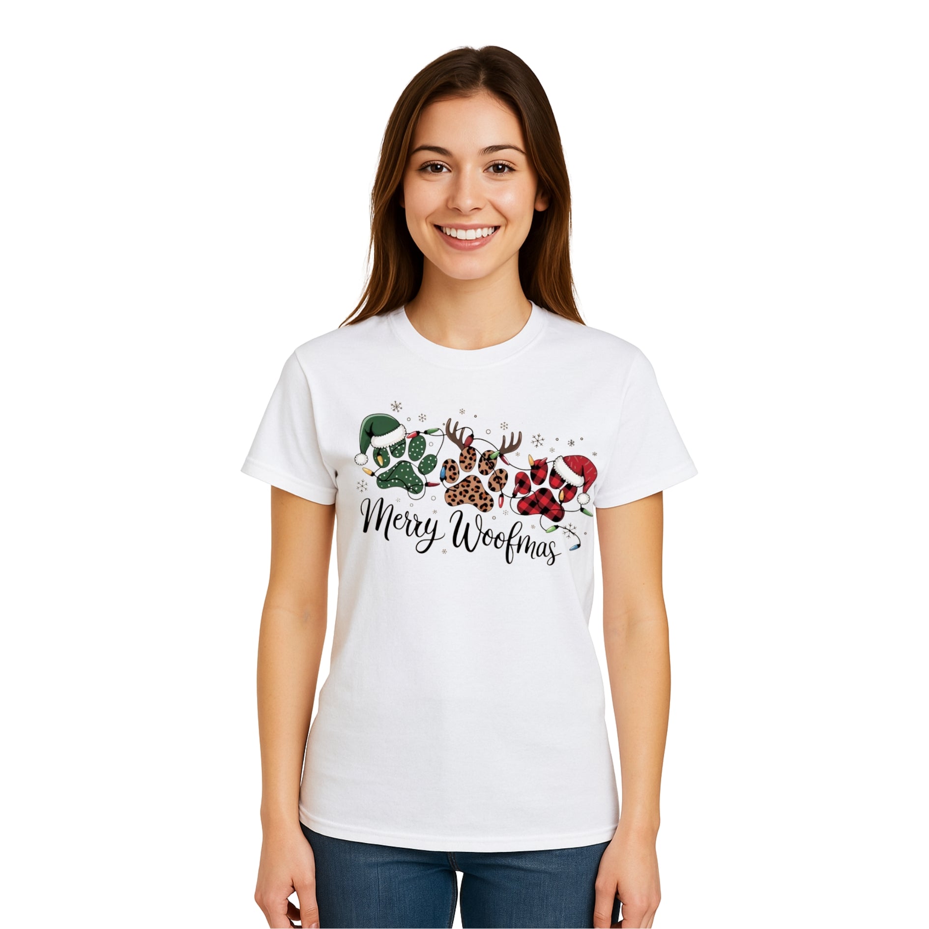 Christmas Tee for Pet Parents : Merry Woofmas Paw Print Apparel – Festive Dog Lover Christmas Gift