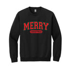 Holiday Crewneck Sweatshirt-Bold “Merry Christmas” Holiday Apparel – Classic Varsity Style Christmas Design