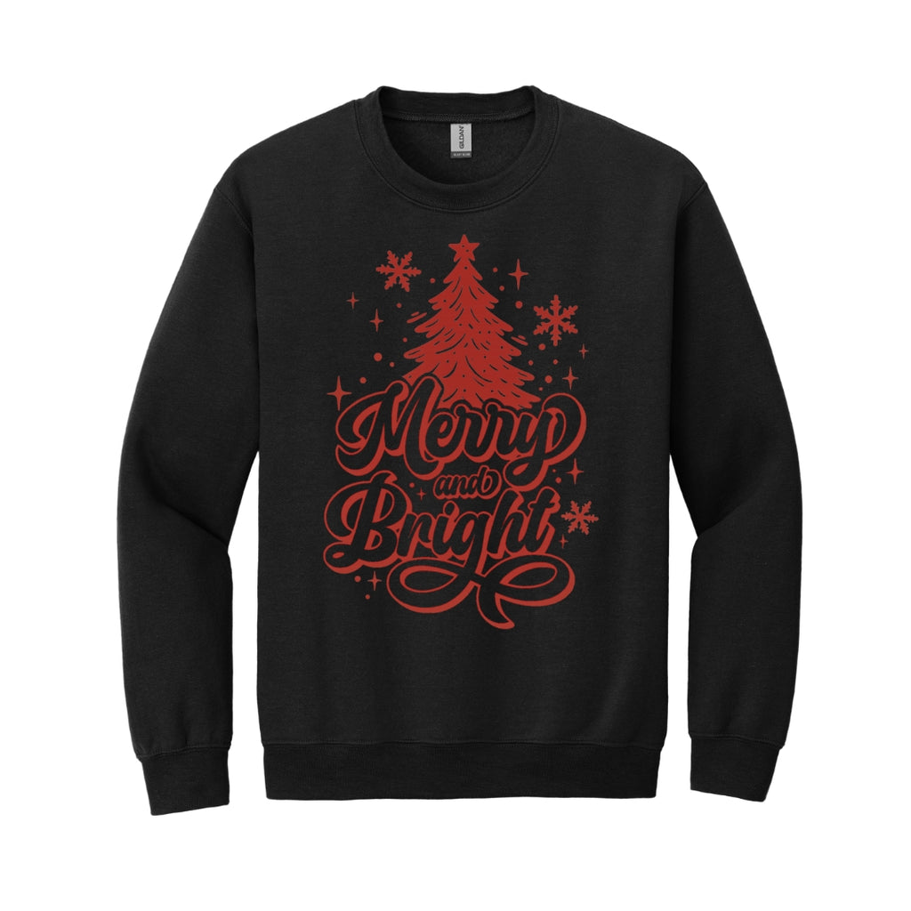 Holiday Crewneck Sweatshirt-“Merry and Bright” Christmas Tree Design