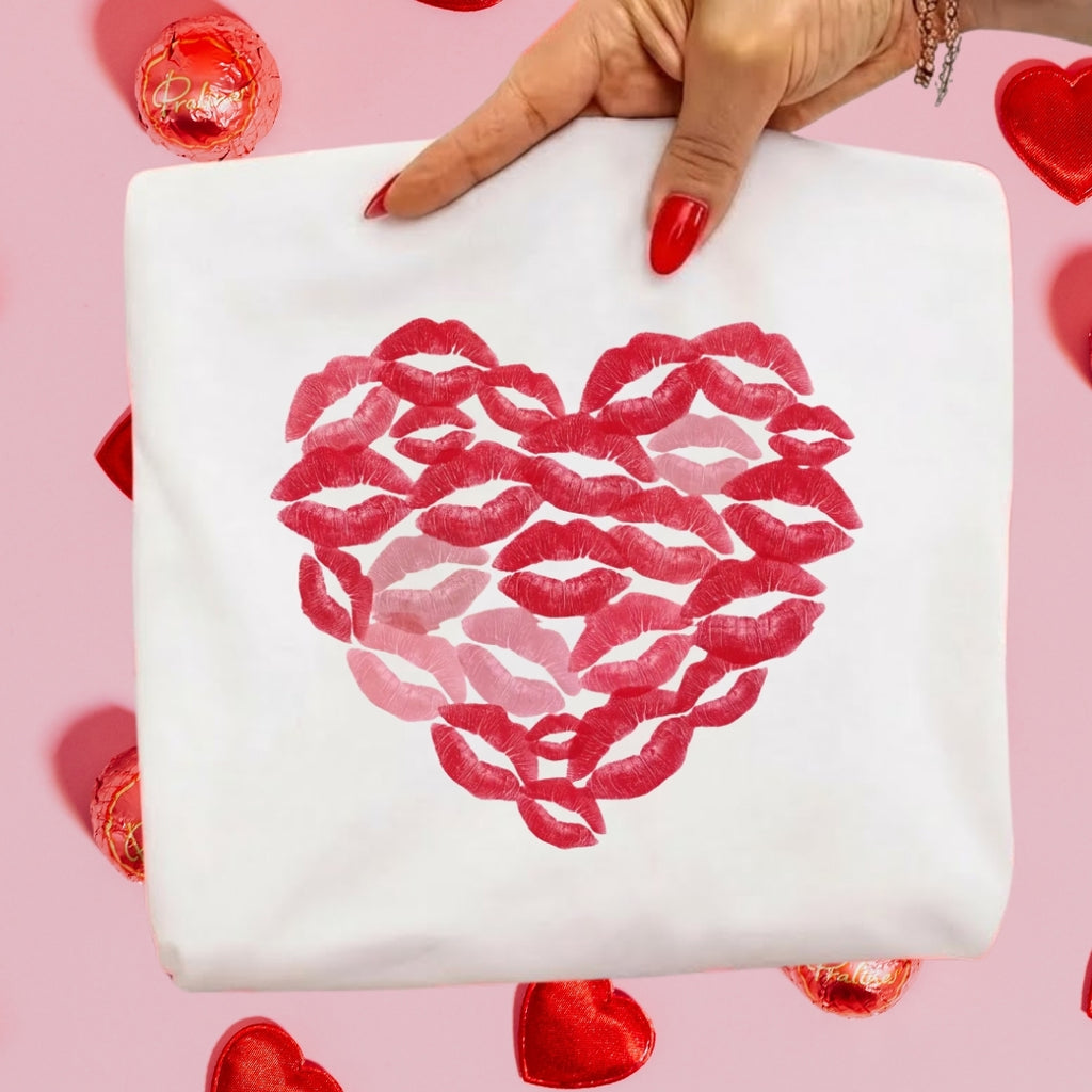 Kiss Me Valentine Heart Sweatshirt & Tee – Lip Print Love Design