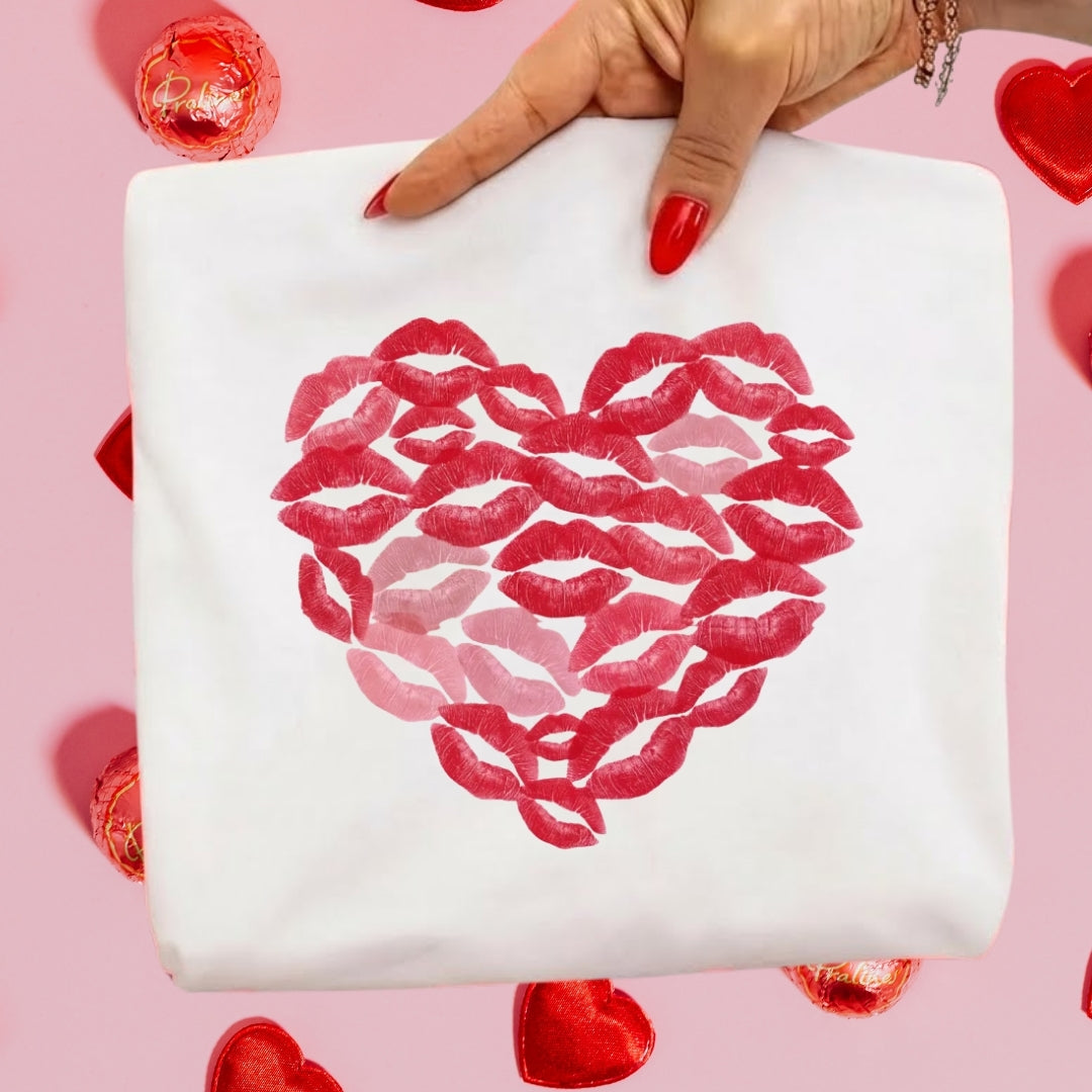 Kiss Me Valentine Heart Sweatshirt & Tee – Lip Print Love Design
