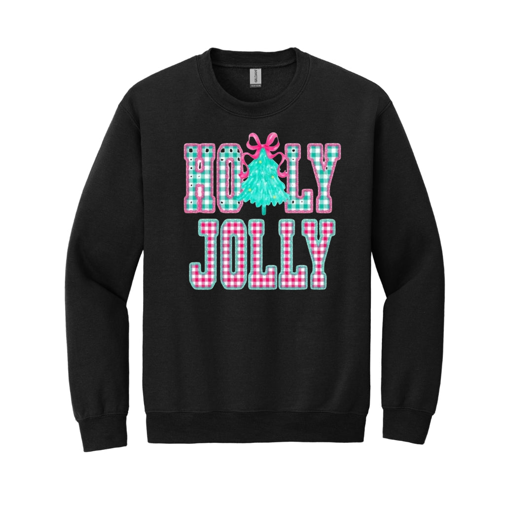 Holiday Crewneck Sweatshirt-Holly Jolly Gingham Christmas
