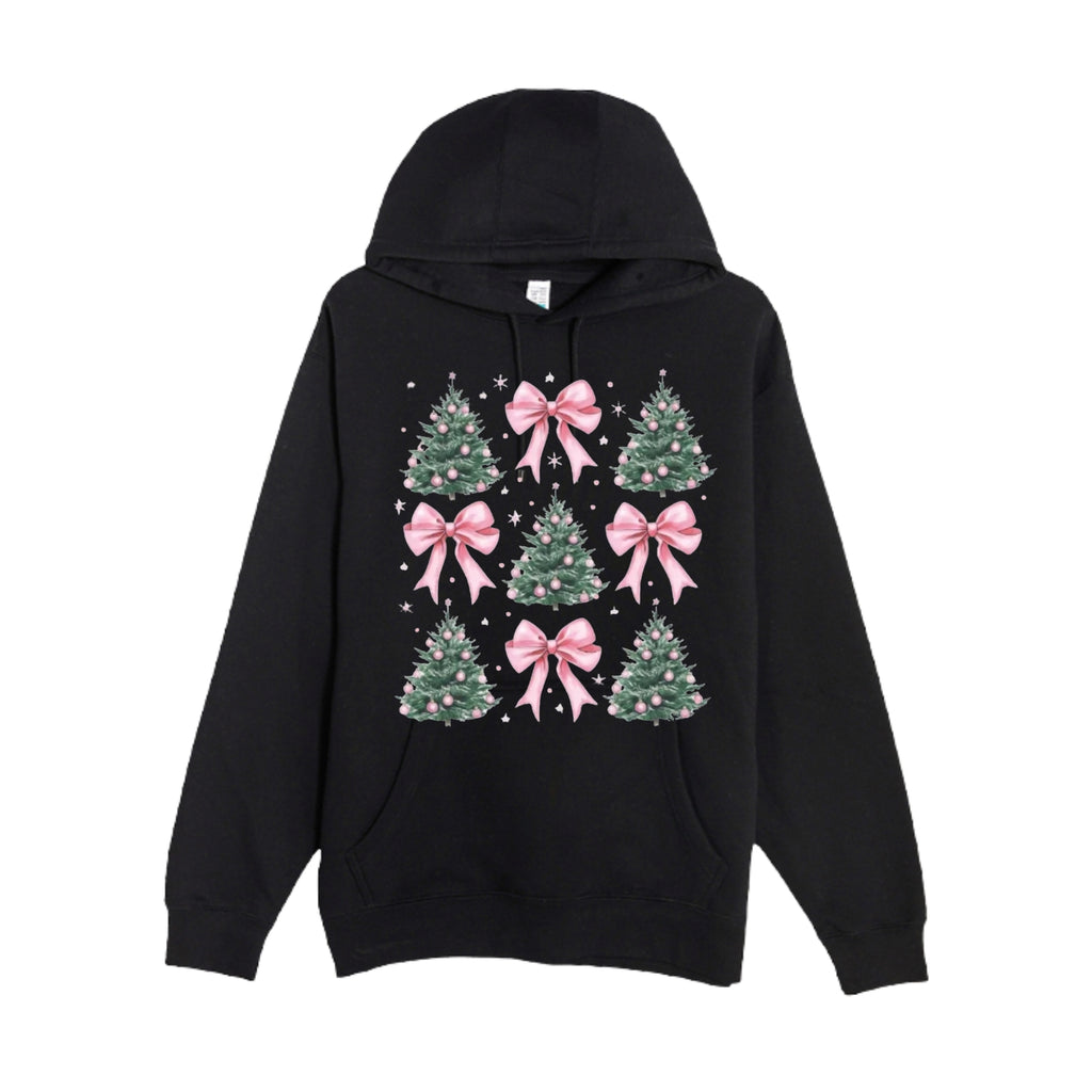 HOLIDAY HOODIE-Pink Bow Christmas Trees Graphic