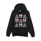 HOLIDAY HOODIE-Pink Bow Christmas Trees Graphic
