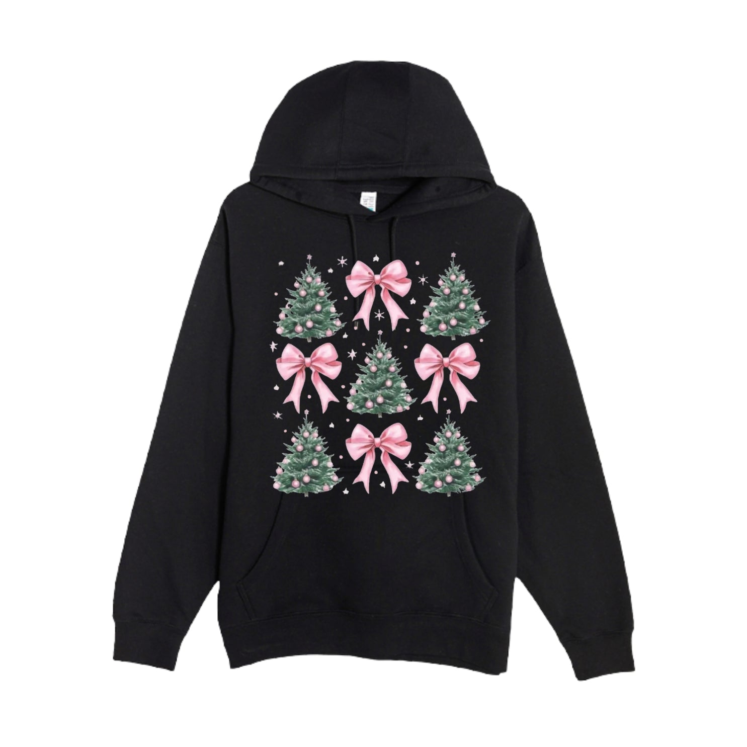 HOLIDAY HOODIE-Pink Bow Christmas Trees Graphic
