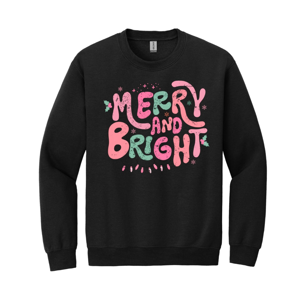 Holiday Crewneck Sweatshirt-  Merry and Bright Pastel Christmas Graphic
