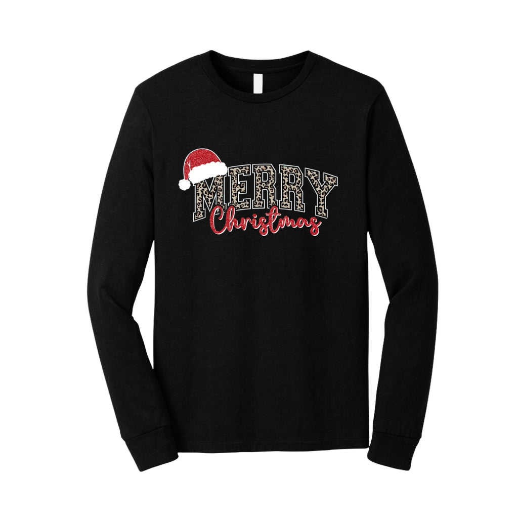 Holiday Long Sleeves-“Merry Christmas” Leopard Santa Design