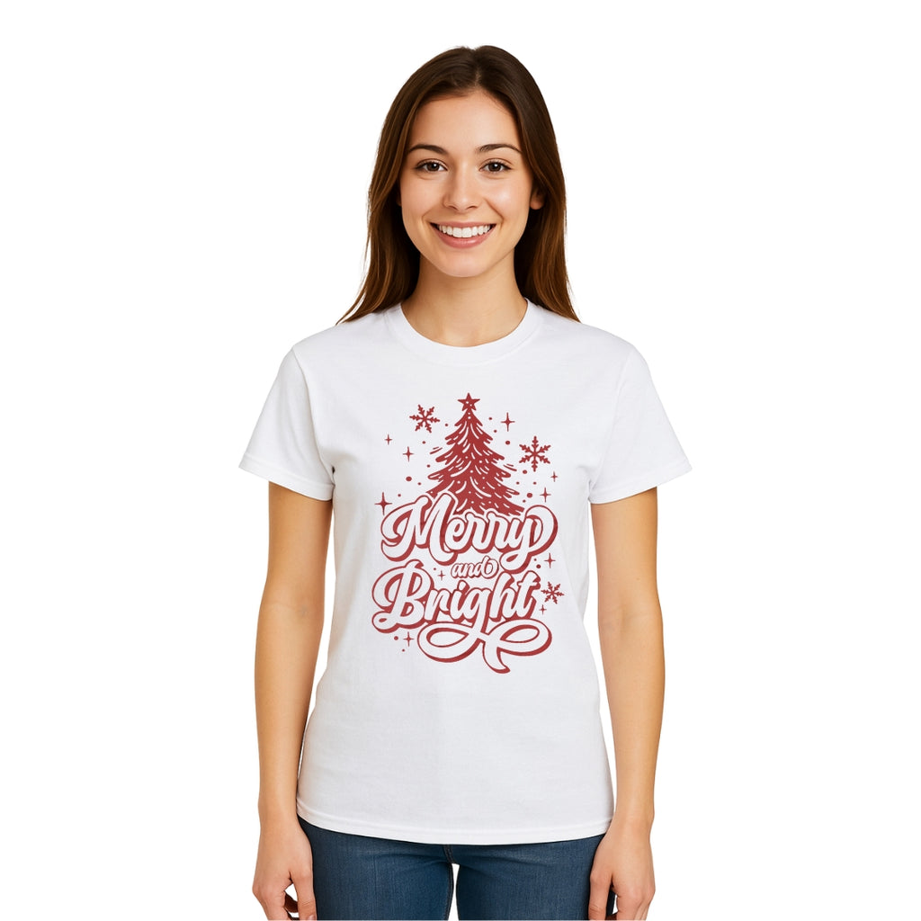Minimalist Holiday Shirt - Merry and Bright” Christmas Tree Design