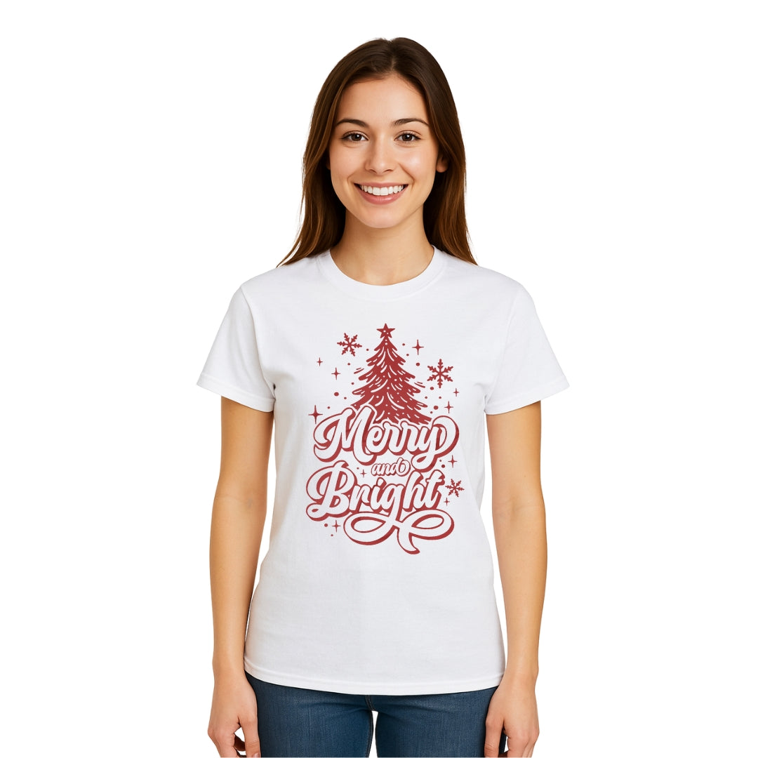 Minimalist Holiday Shirt - Merry and Bright” Christmas Tree Design