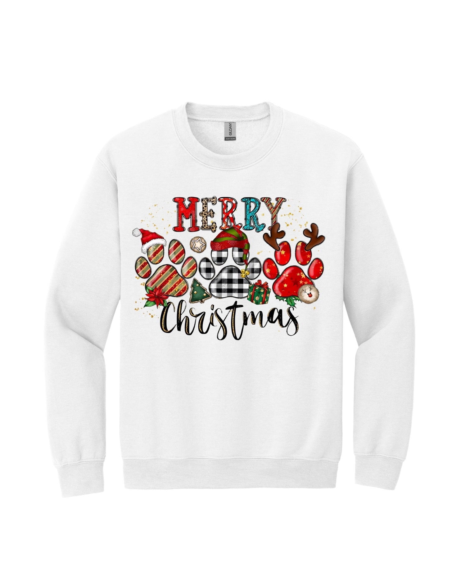 Merry Christmas Paw Print Buffalo Plaid Holiday Apparel – Cute Festive Dog Lover Design