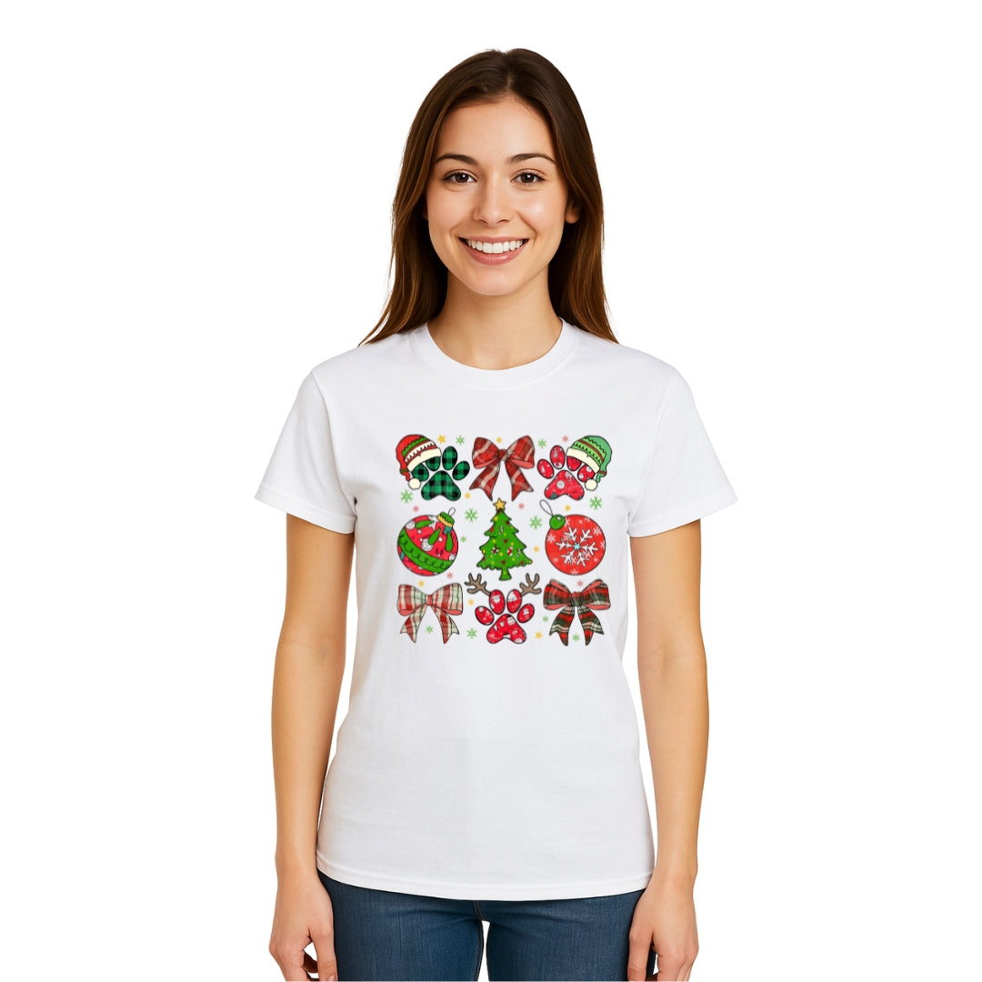 Christmas Tee for Pet Parents : Paw Print Christmas Apparel – Festive Dog Lover Holiday Gift