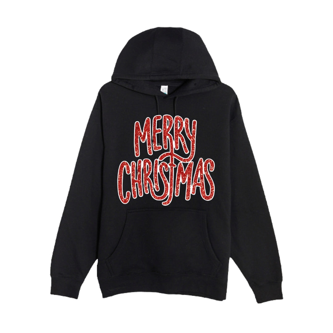 HOLIDAY HOODIE-“Merry Christmas” Glitter Script Design