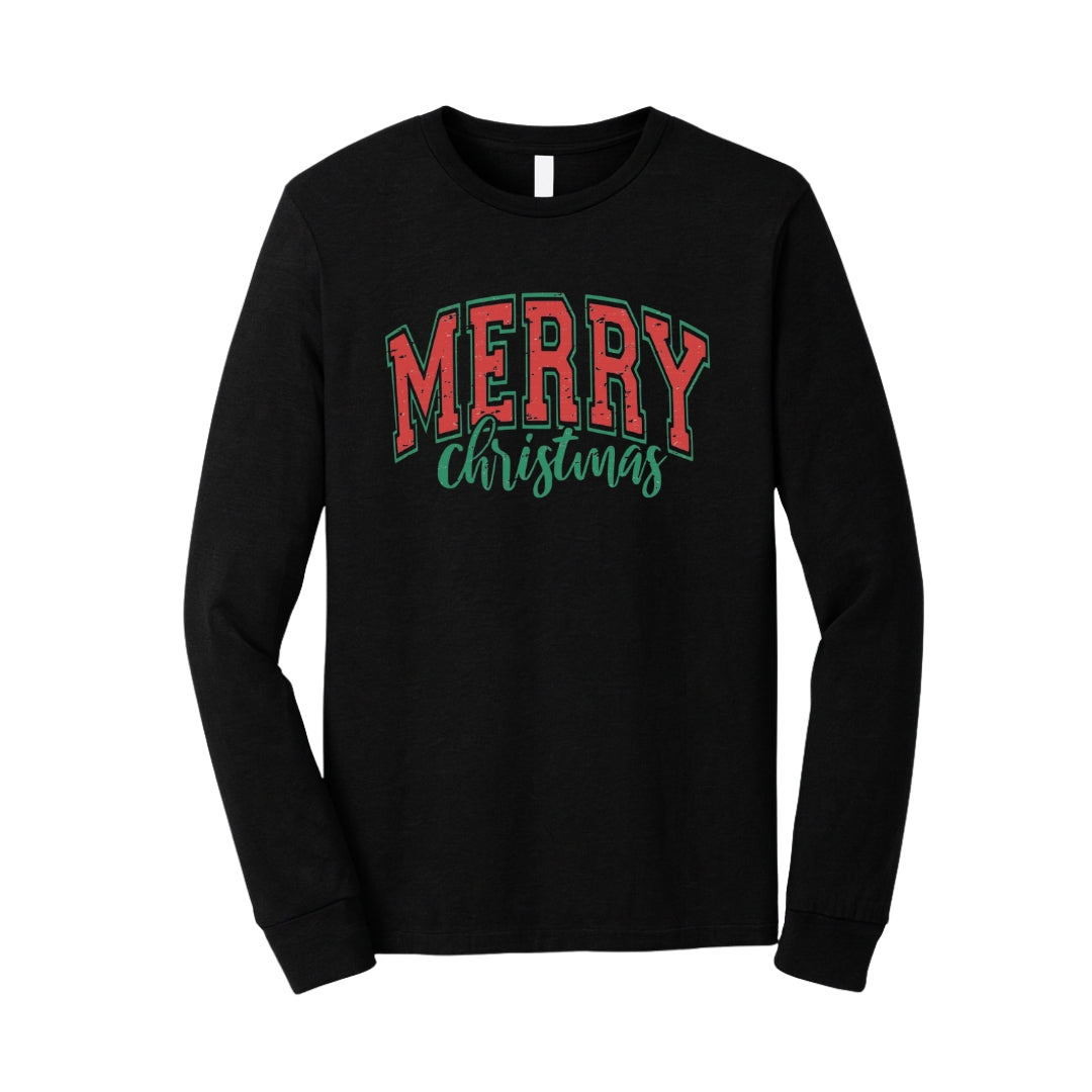Minimalist Holiday Long Sleeves-Vintage “Merry Christmas” Holiday Apparel – Festive Retro-Inspired Christmas Design
