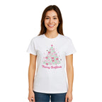 Holiday Shirt -Merry Christmas Pink Bow Tree Graphic