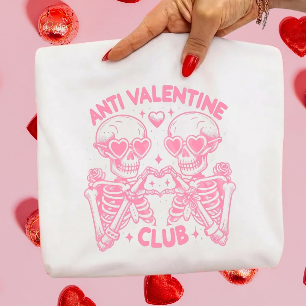 Anti Valentine Club Sweatshirt & Tee – Skeleton Heart Valentine Design