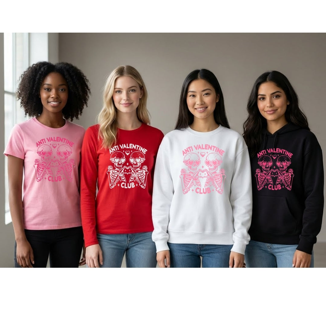 Anti Valentine Club Sweatshirt & Tee – Skeleton Heart Valentine Design