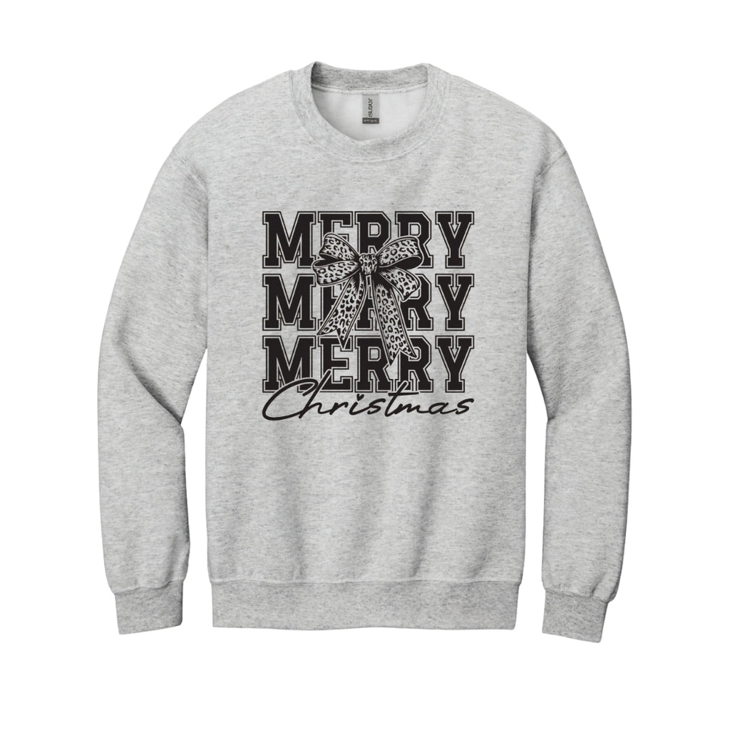 Holiday Crewneck Sweatshirt- Merry Merry Merry Christmas Graphic