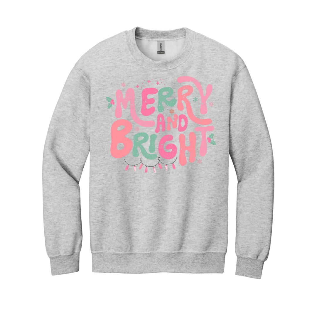 Holiday Crewneck Sweatshirt-  Merry and Bright Pastel Christmas Graphic
