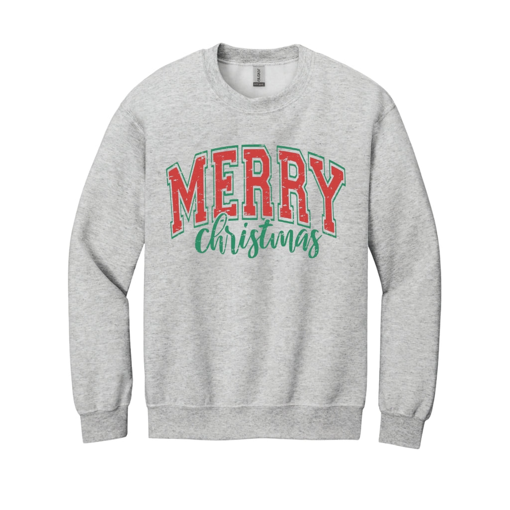 Holiday Crewneck Sweatshirt-“Merry Christmas” Bold Letter Design