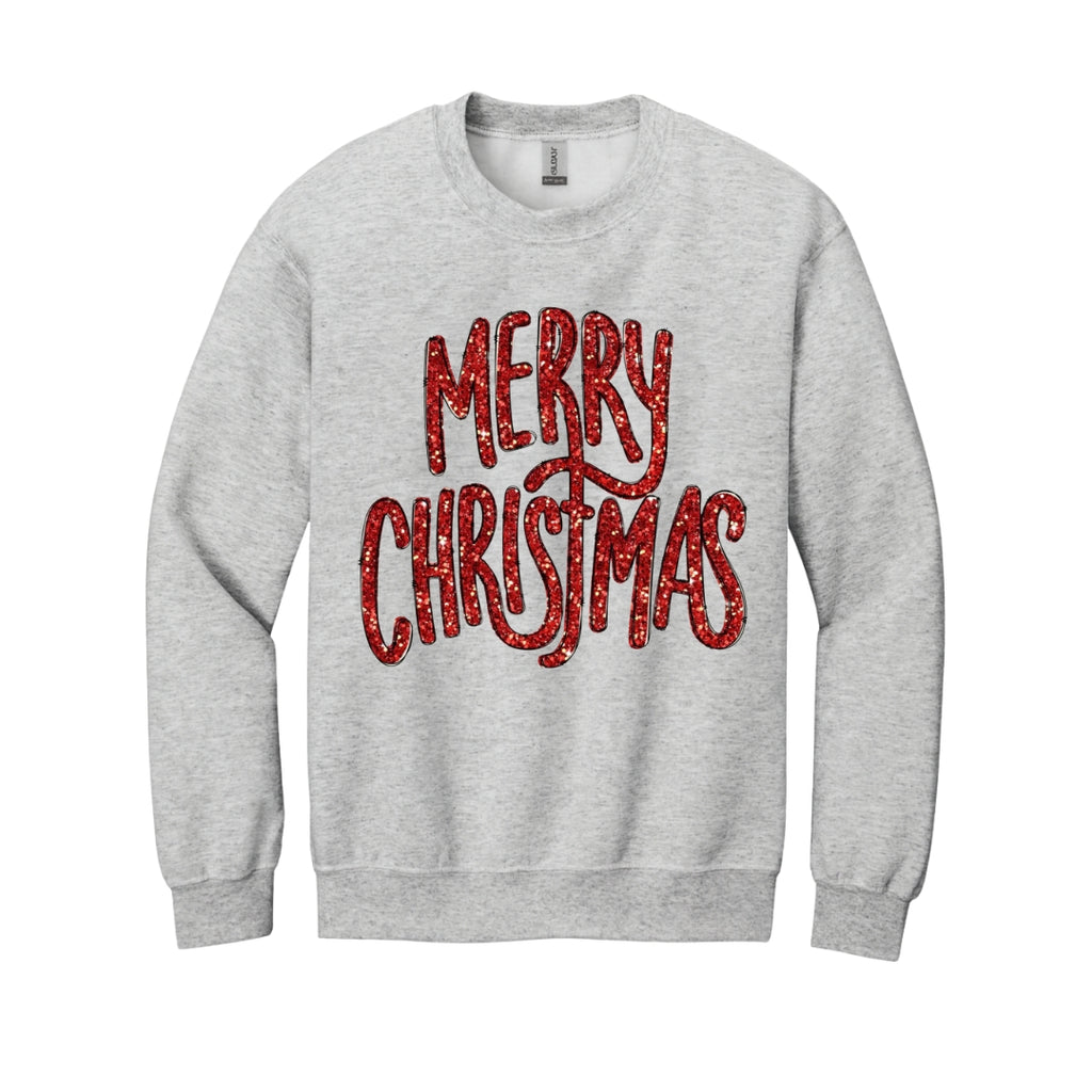 Holiday Crewneck Sweatshirt-“Merry Christmas” Glitter Script Design